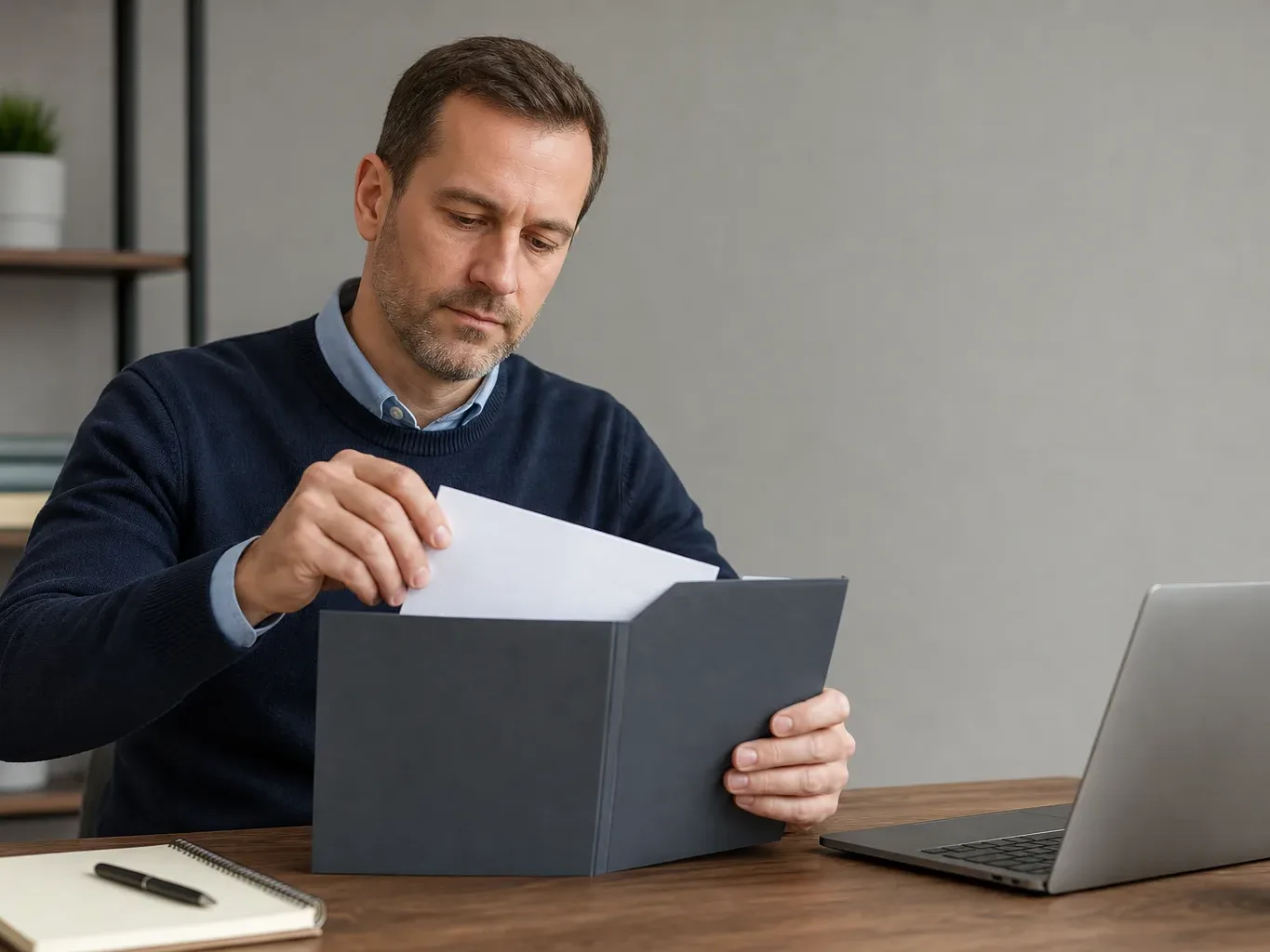 A landlord filing a gas safety certificate into a property management folder
