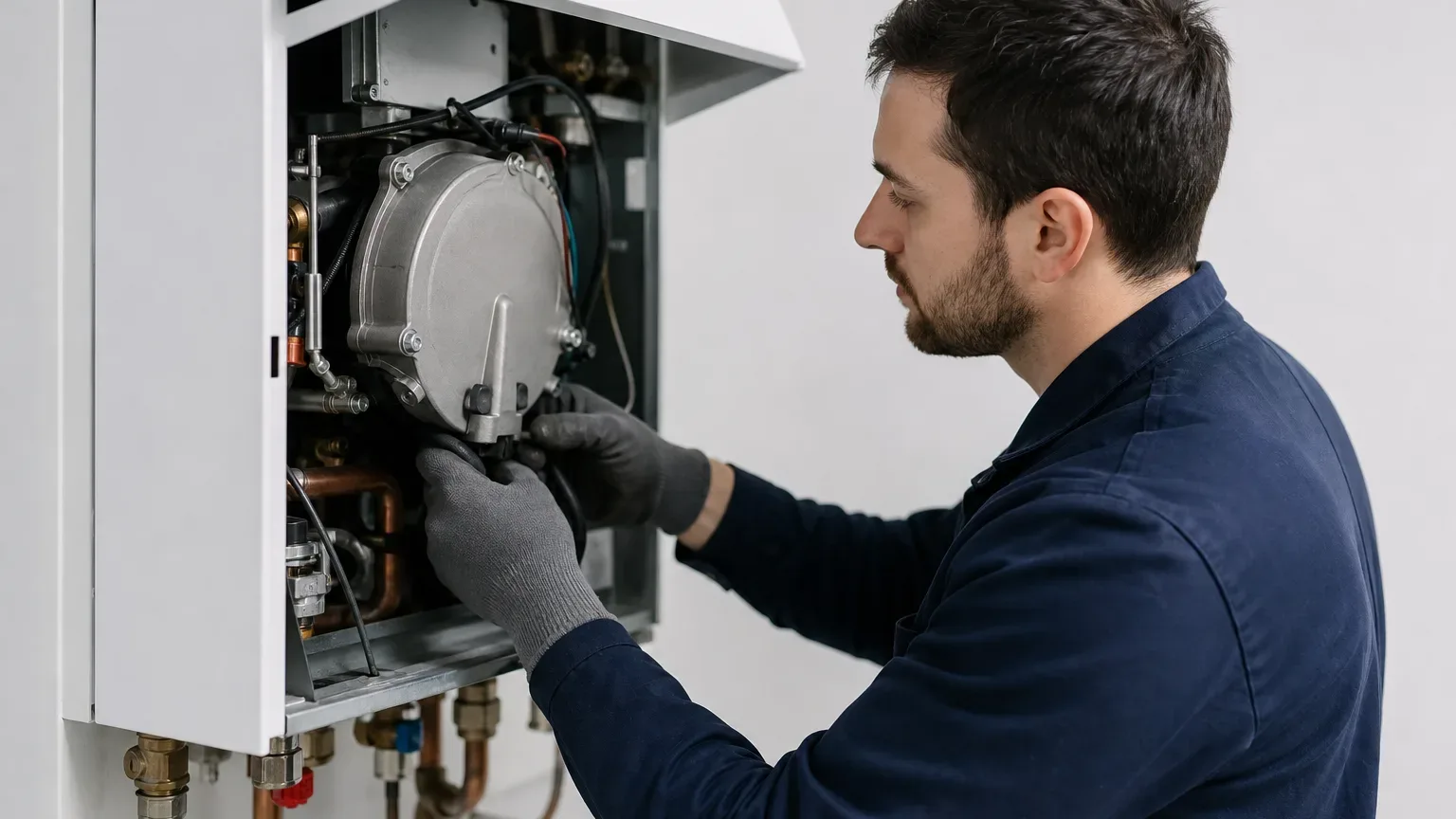 An engineer replacing a boiler part under a cover plan with no invoice being issued