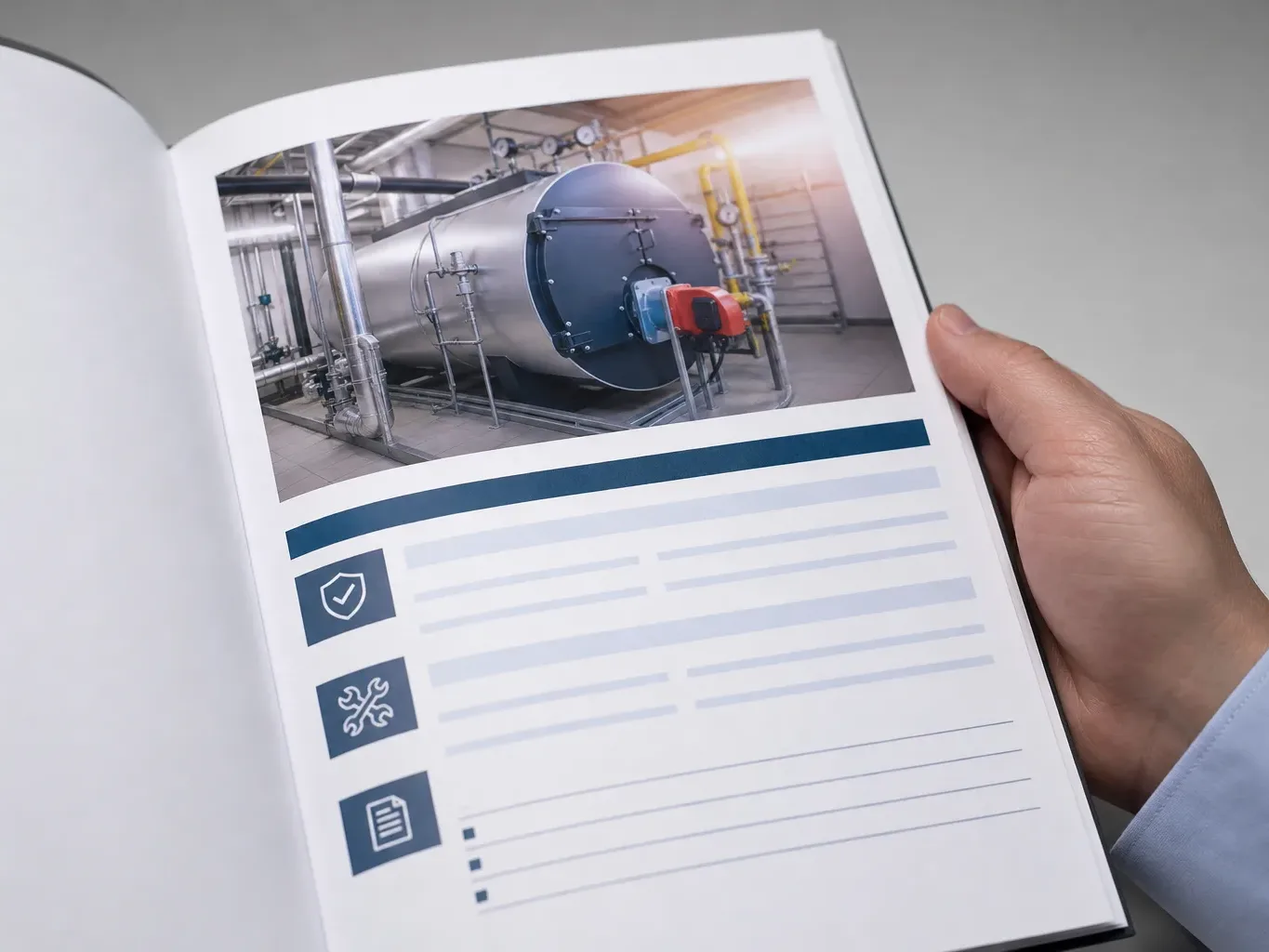 A close-up of a boiler insurance policy document open to the coverage details page
