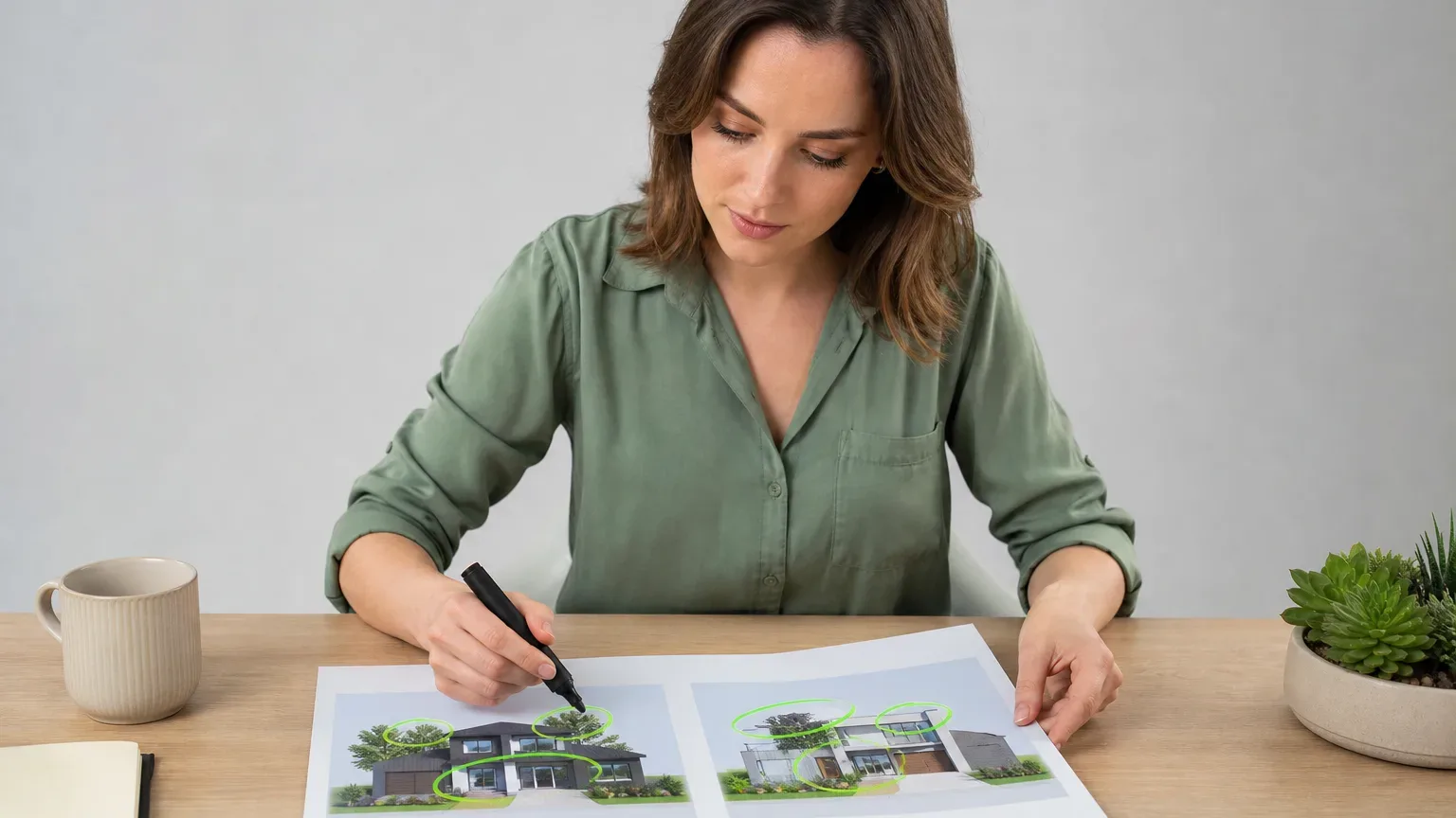A person highlighting key features on a cover plan comparison leaflet with a marker