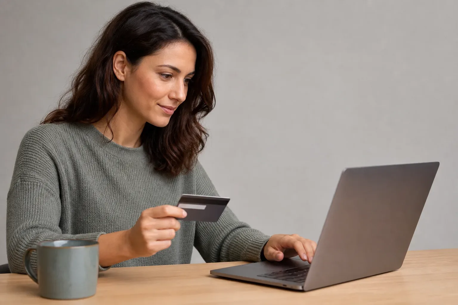 A person entering payment details on a laptop to sign up for a boiler cover plan