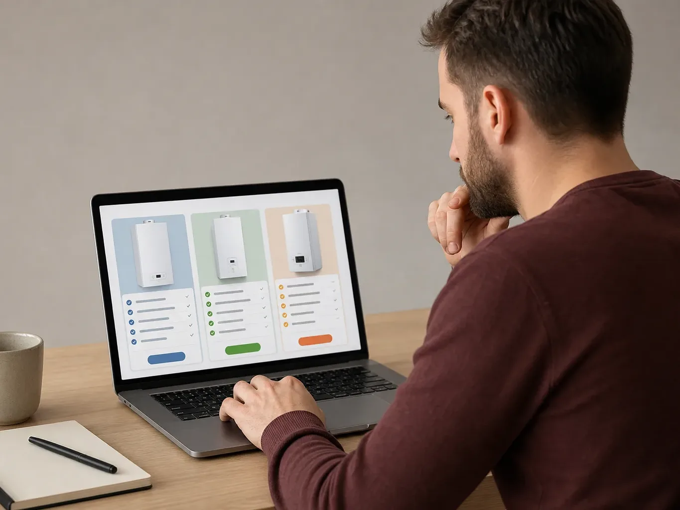 A person comparing different boiler finance deals on a laptop screen
