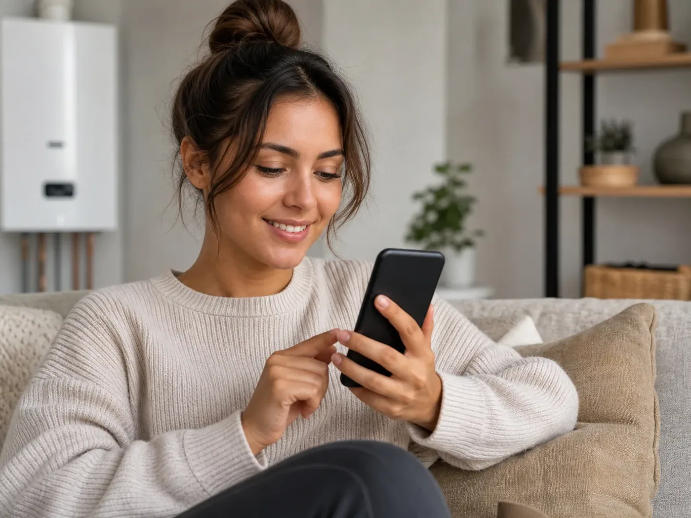 A person submitting a boiler finance application on a smartphone at home