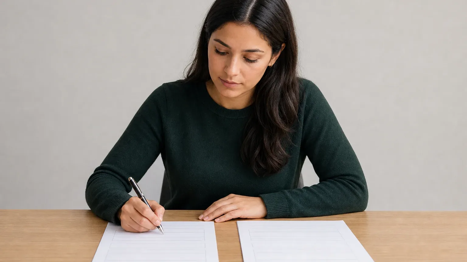 Two scheme application forms side by side with a pen hovering over one to sign