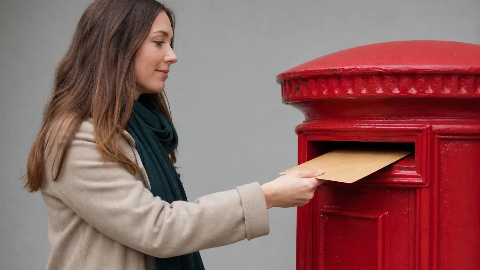A person submitting a completed grant application in an envelope at a post box