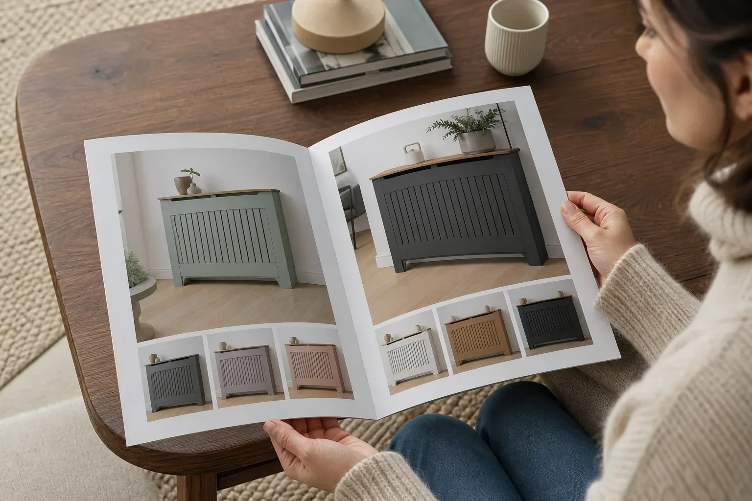 A printed boiler cover plan brochure open on a coffee table