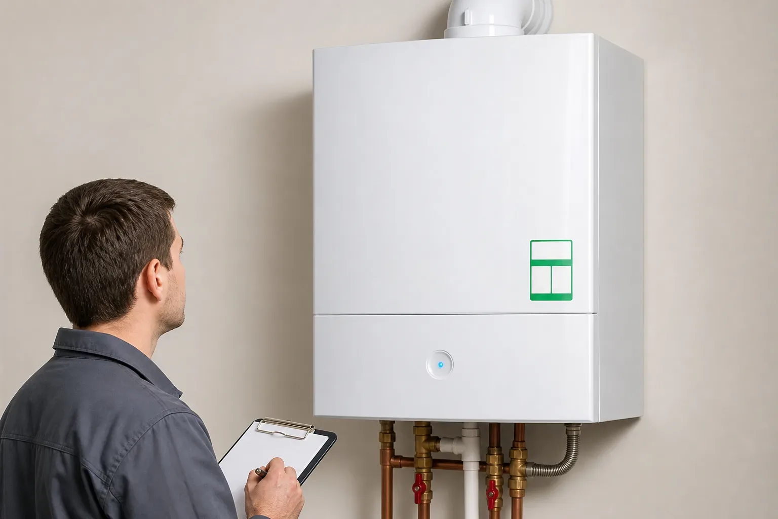 A well-maintained boiler with a current service sticker on the casing