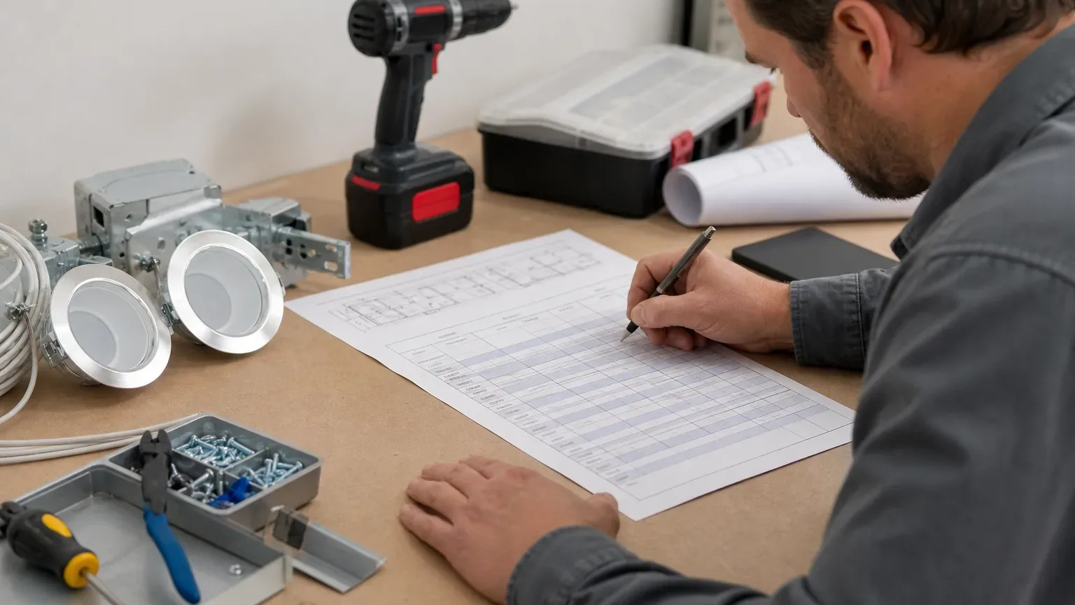 A detailed installation cost breakdown on a printed quotation form on a workbench