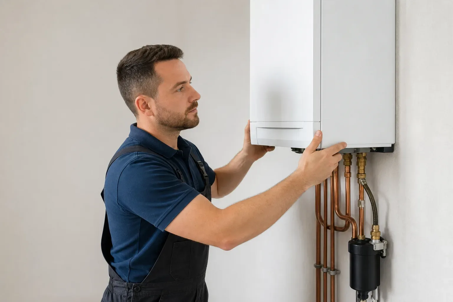 An engineer installing a new boiler under a government-funded scheme with no payment exchanged
