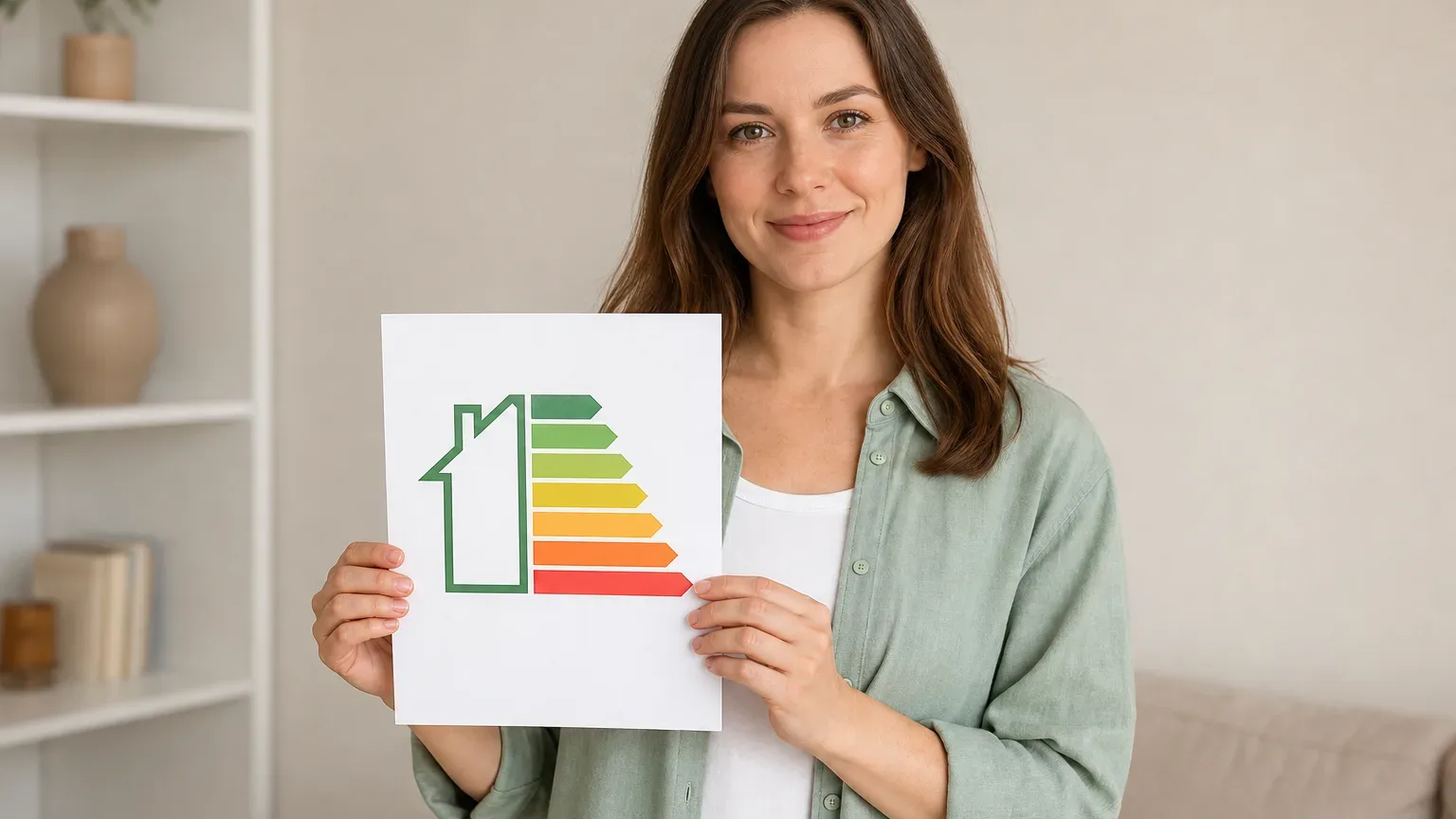 A homeowner holding an Energy Performance Certificate document for their property
