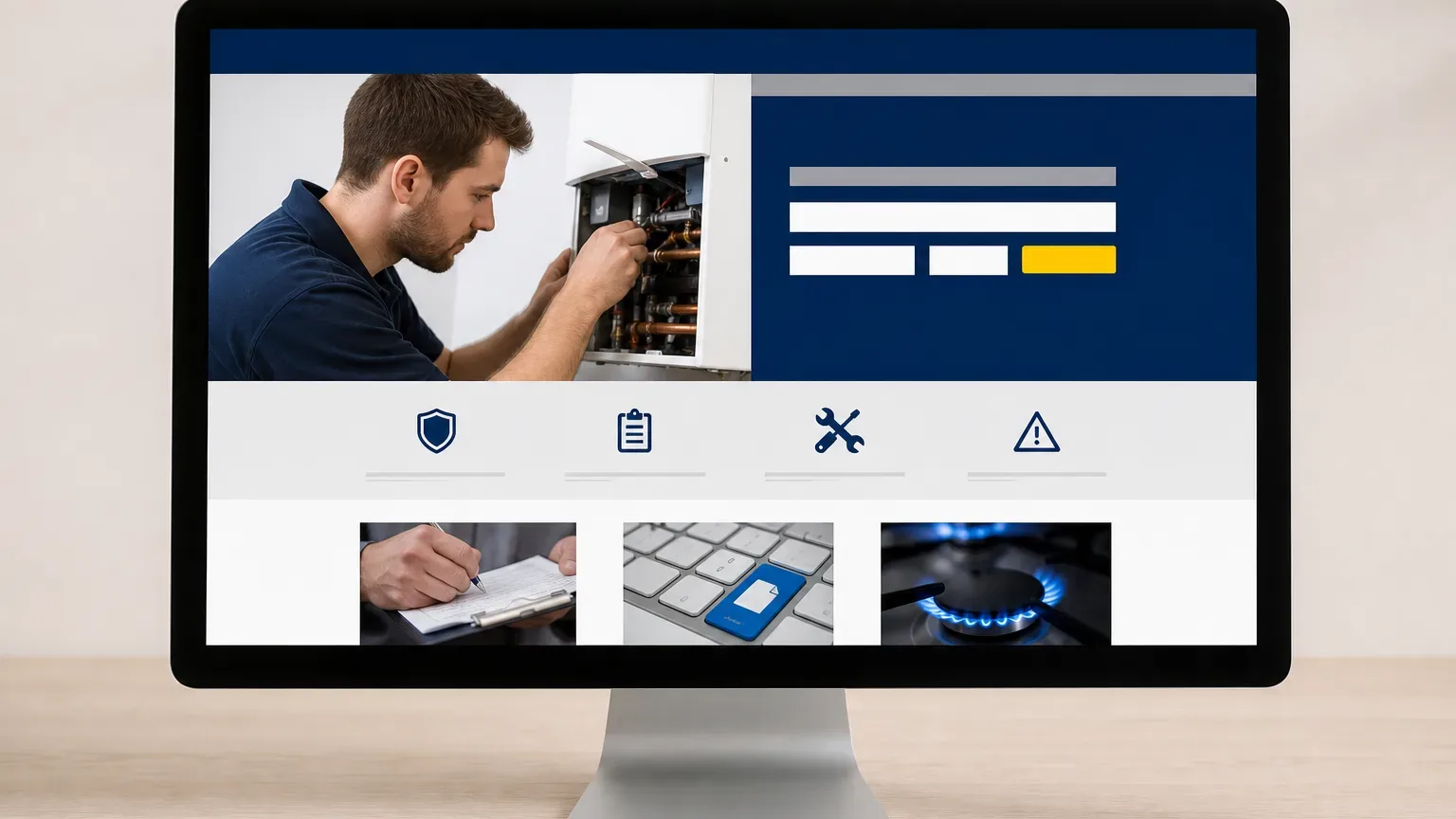 A Gas Safe register webpage displayed on a desktop monitor