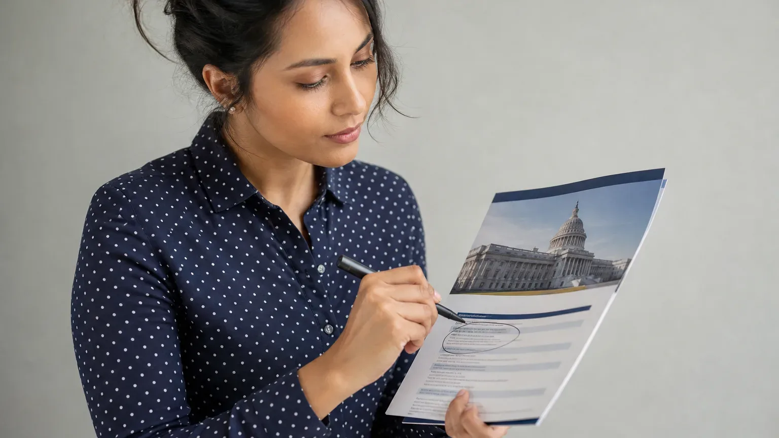 A person circling eligibility criteria on a government funding leaflet
