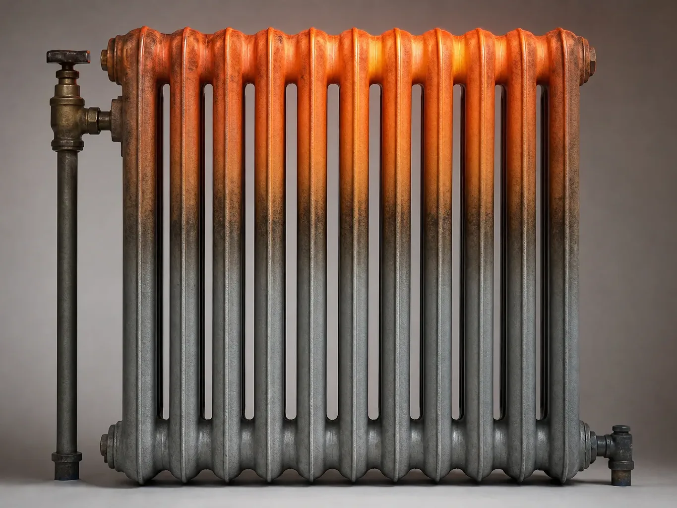 A radiator that is cold at the bottom and warm only at the top indicating sludge buildup