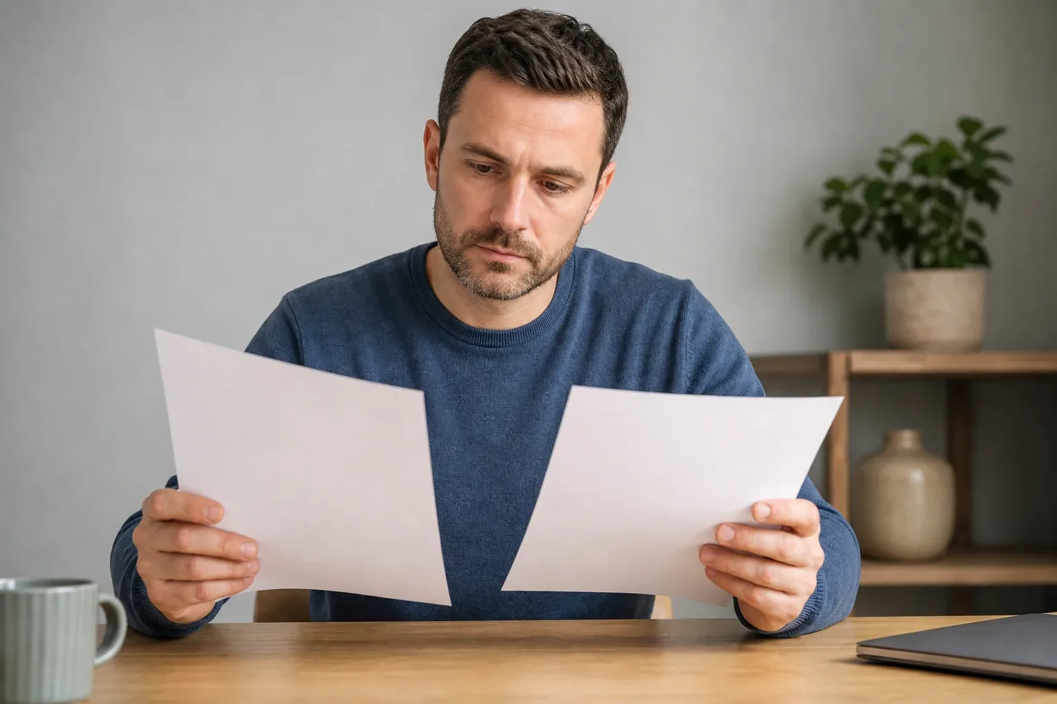 A homeowner comparing two power-flushing service quotes on printed documents
